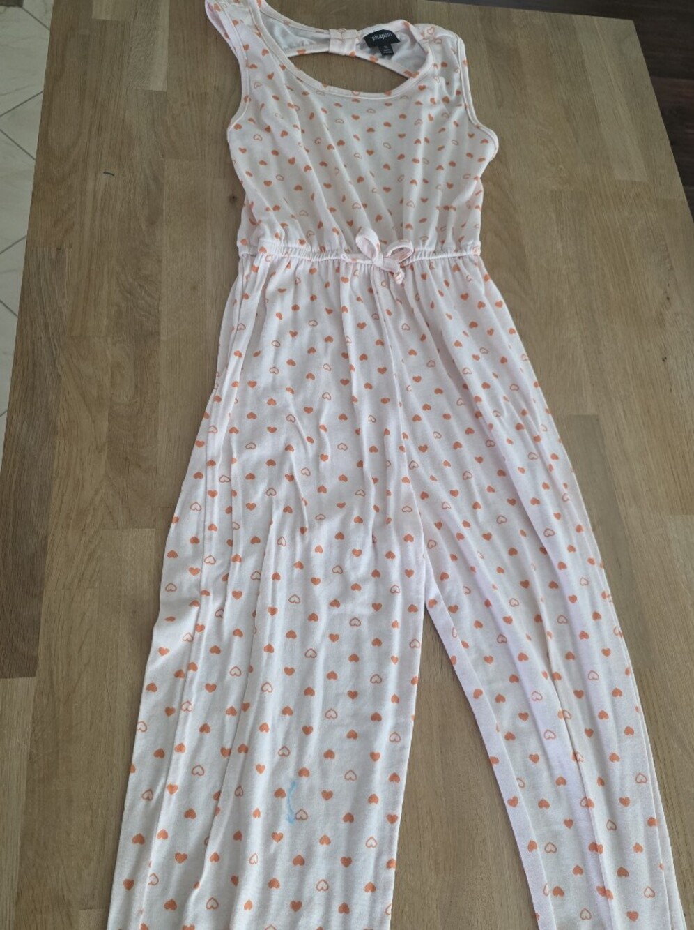 Picapino Girls Orange Heart-Print Pajama Jumpsuit Sz 10 NWOT